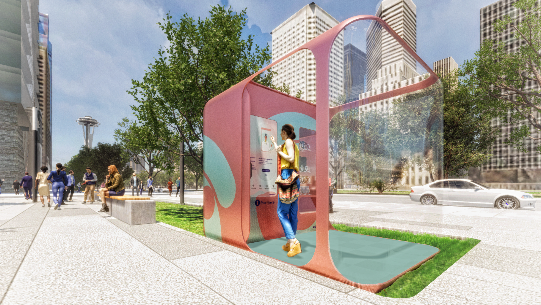 Person using large vending machine pod